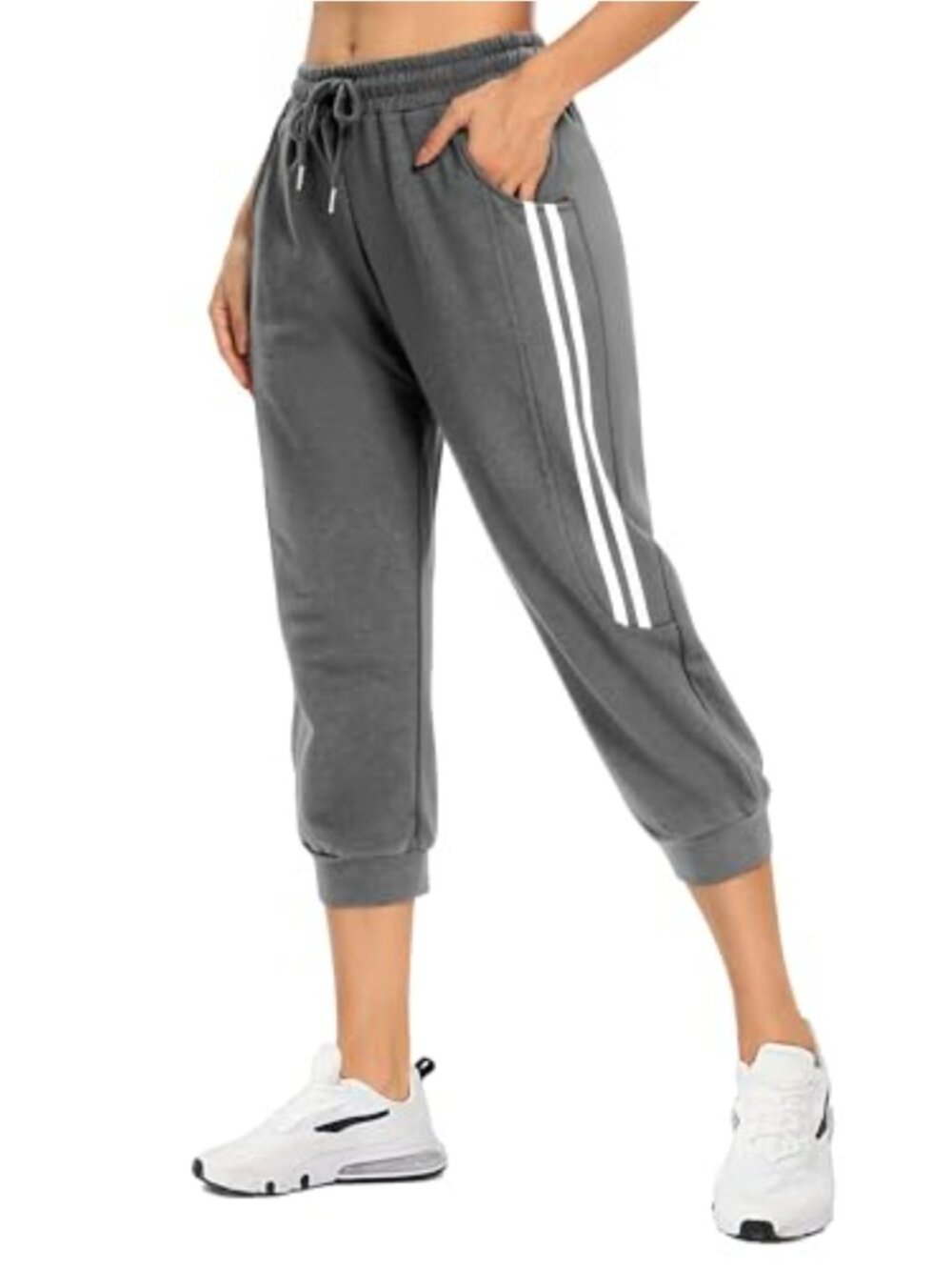 Women's Capri Joggers with Pockets High Waist Drawstring Yoga Running Pants